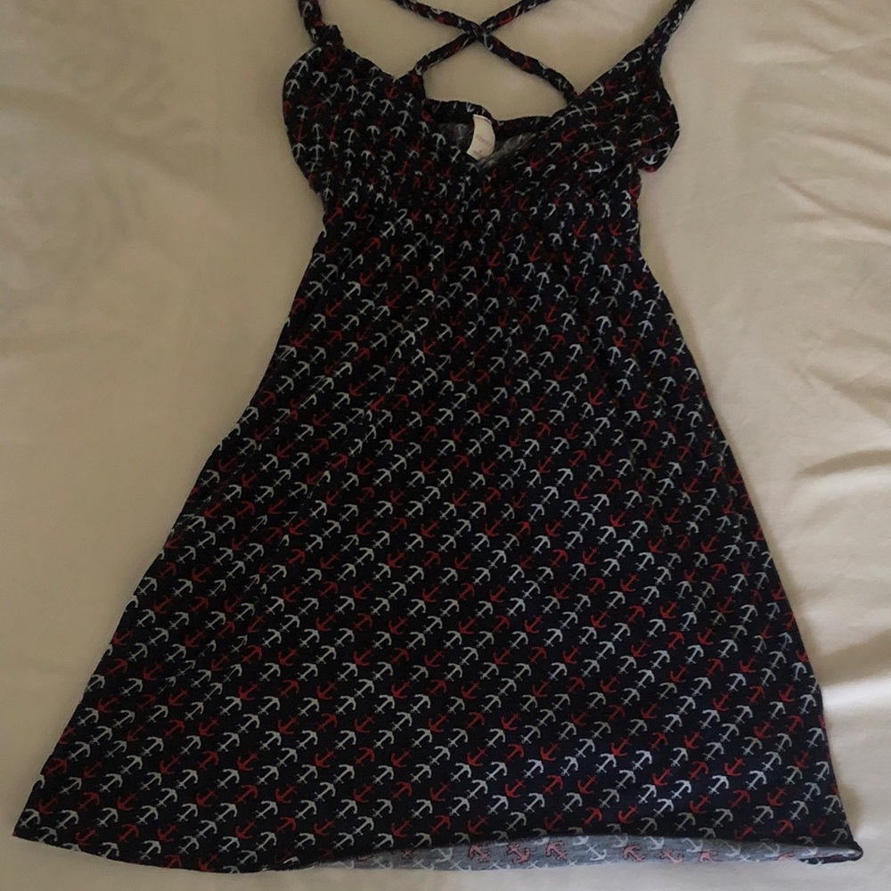 Xhilaration Navy Mini Dress with Red & White Anchor Print